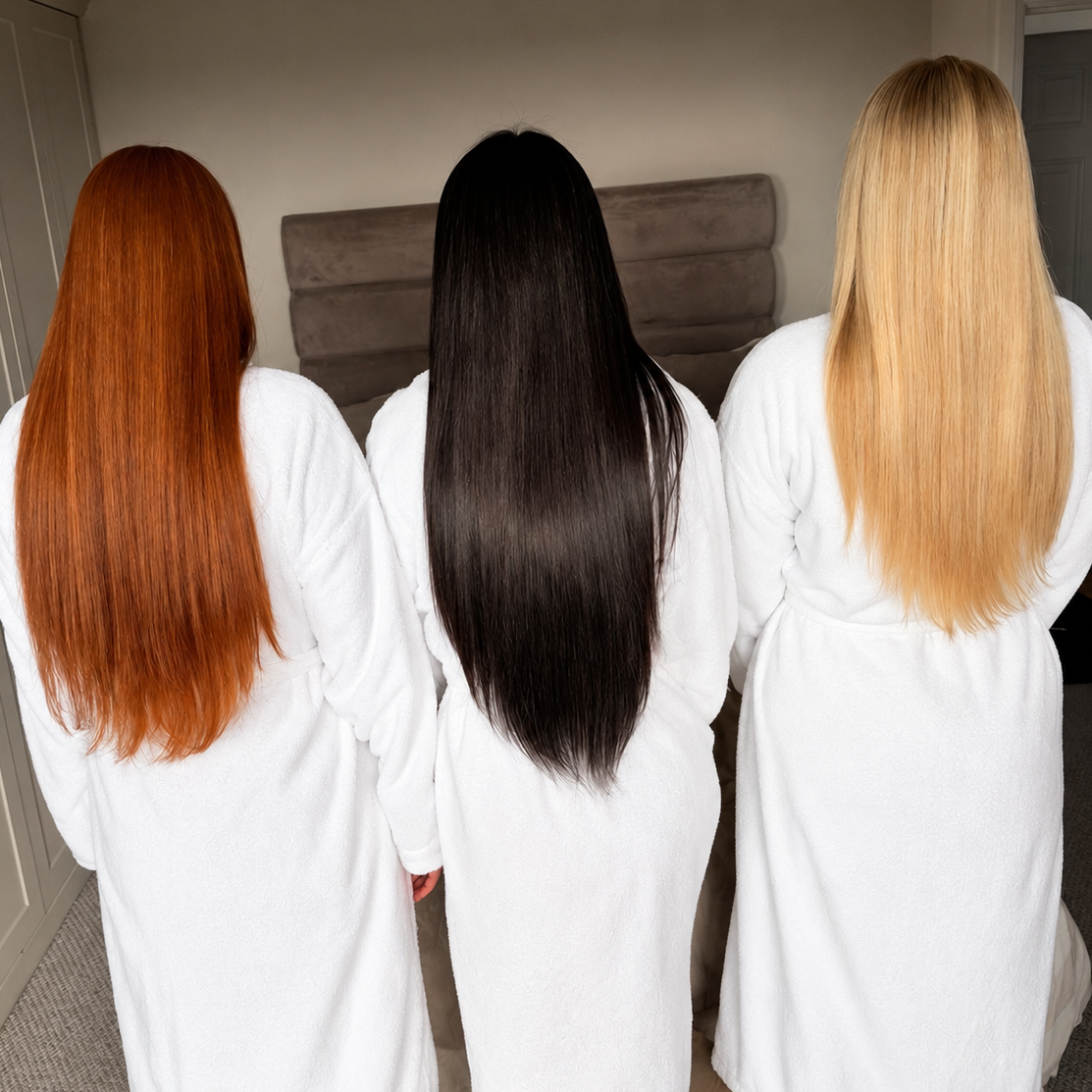3 girls with shiny hair after using moon hair